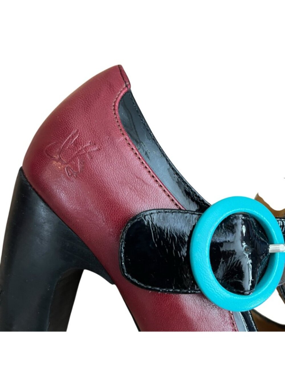 John Fluevog Arbus Leather T-Strap Heels In Red Women Sz 7.5 - Picture 6 of 15